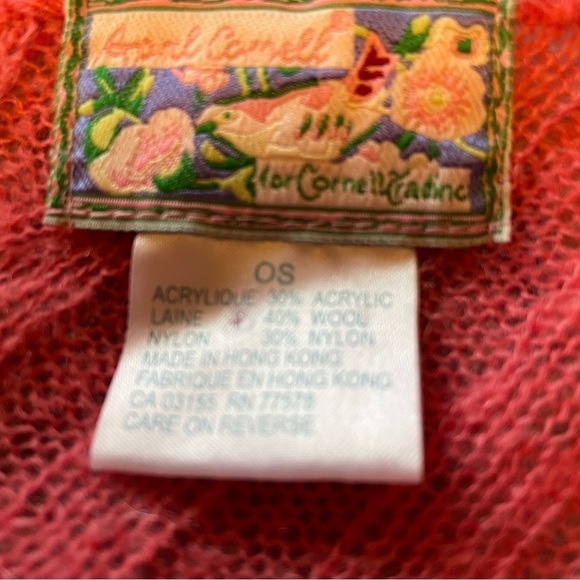 April Cornell Coral Asymmetrical Knit Poncho with Fringe-Tiny Beads throughout - Picture 7 of 7